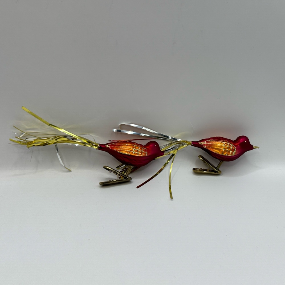 Pair of vintage glass Christmas bird ornaments